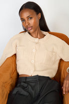 Beige cropped knit jacket_4