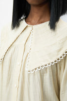 Beige large eyelet trim collar blouse_3