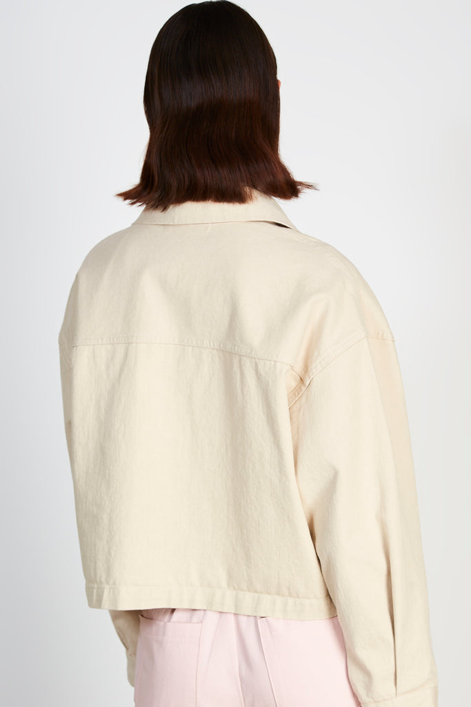 Beige large pocket short cotton twill jacket_2
