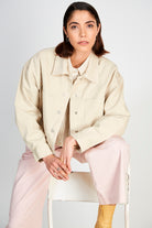 Beige large pocket short cotton twill jacket_6