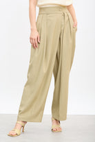 Beige multi pleat side button trousers_1