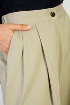 Beige pleated wide leg trousers_3