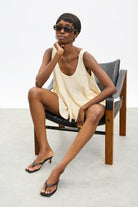 Beige pure cotton flare tank_5