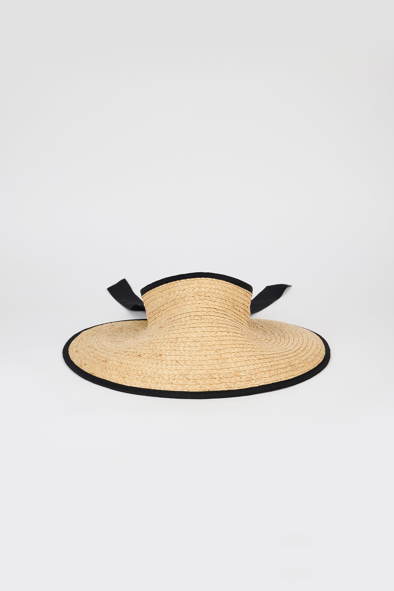 Beige raffia and black trimmed ribbon tie bonnet_3