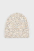 Beige ribbed angora blend beanie hat_1