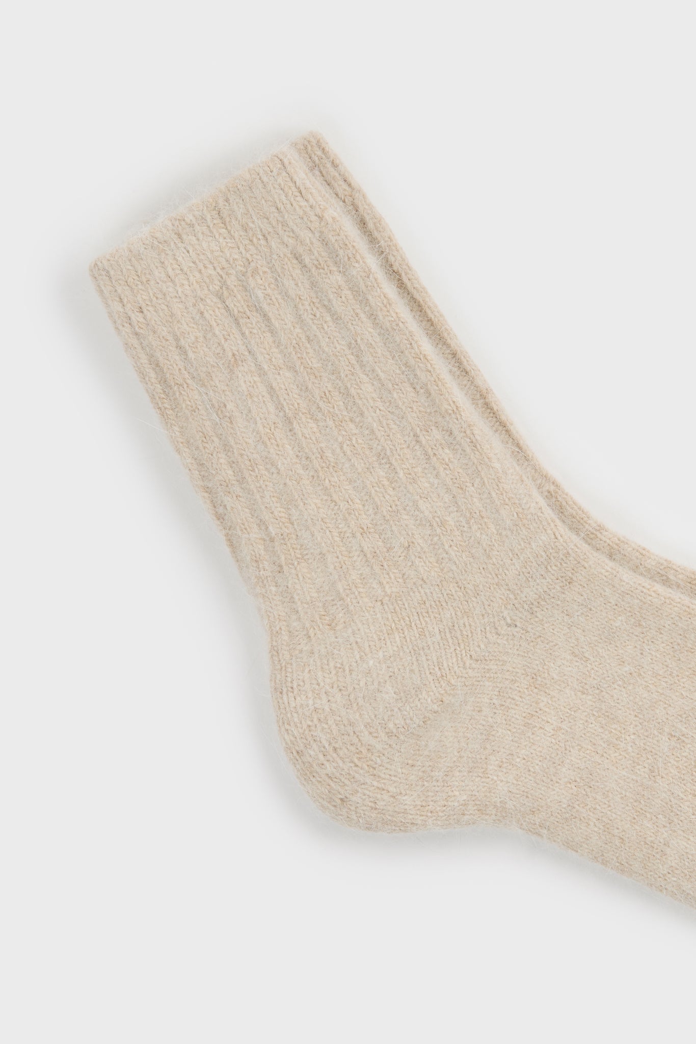 Beige ribbed angora long socks_2