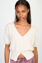 Beige ribbed short sleeved cardigan_1