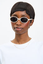 Beige slim oval frame sunglasses_4