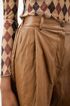 Beige vegan leather pleated shorts_3