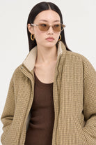 Beige checked reversible teddy fleece jacket_5