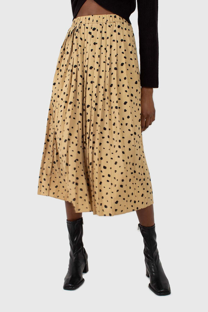 Beige and black leopard print pleated midi skirt_4