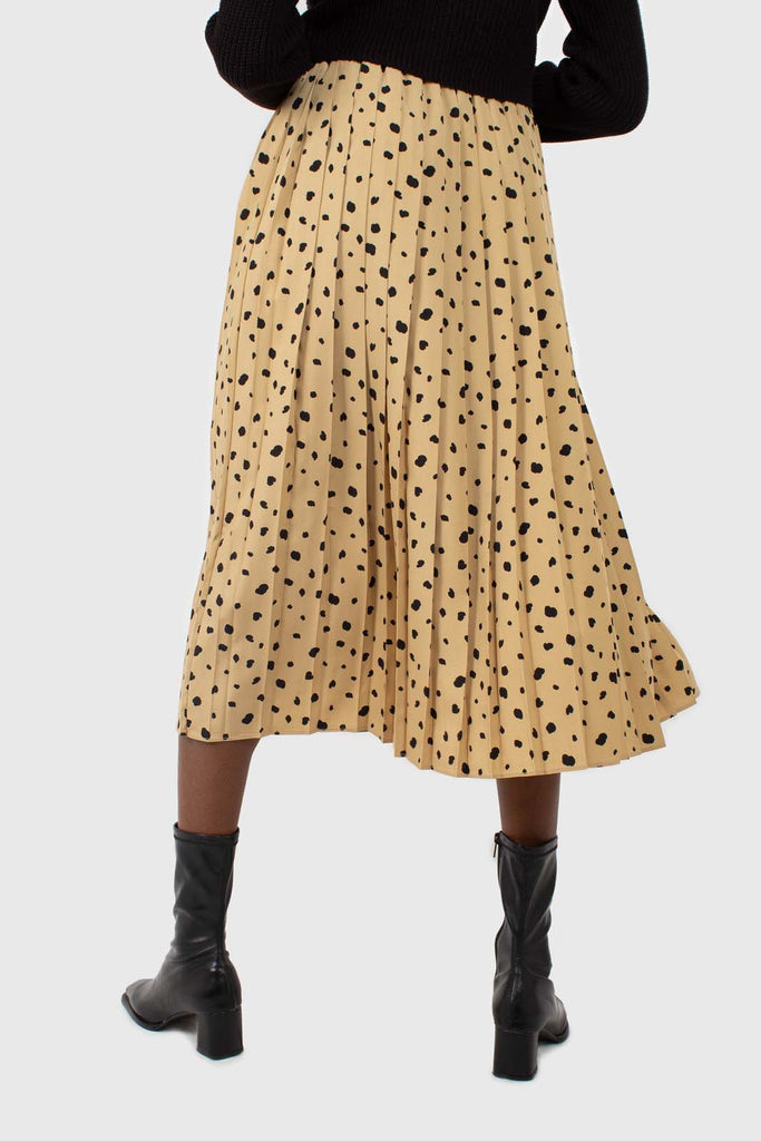 Beige and black leopard print pleated midi skirt_2