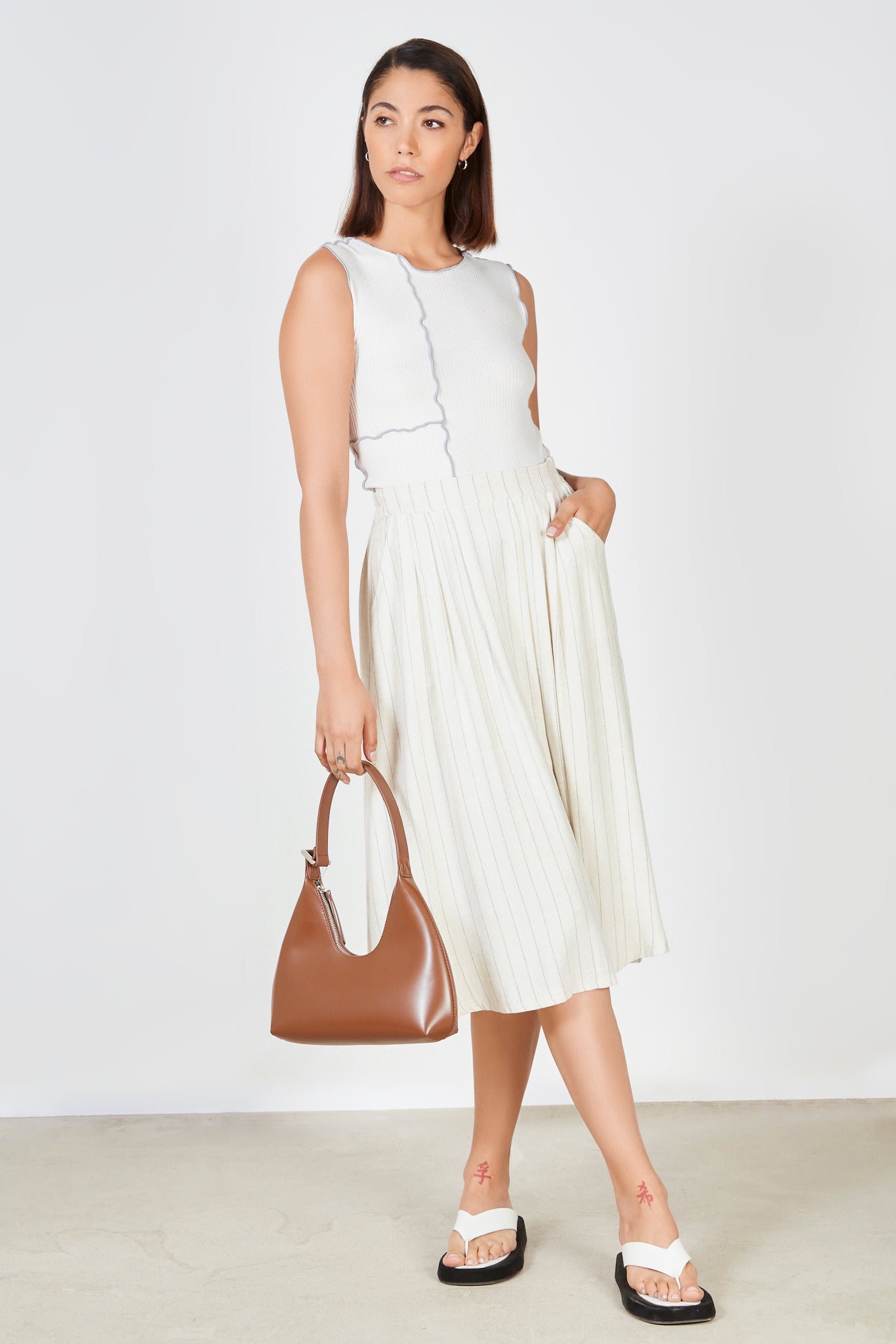 Beige and black pinstripe skirt_3