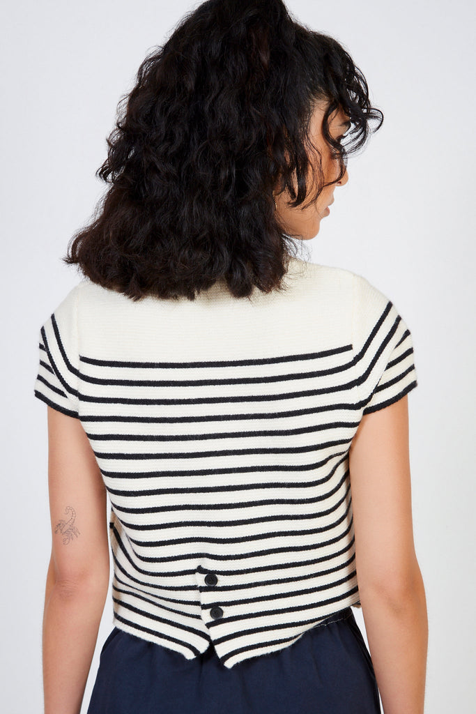 Beige and black striped knit tee_3