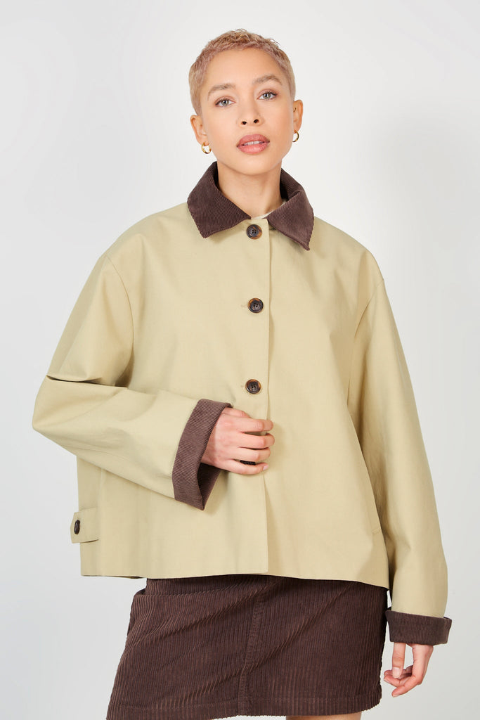 Beige and brown corduroy collar jacket_2