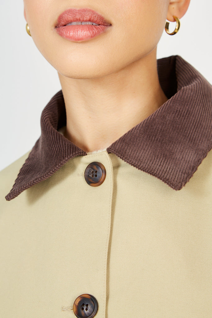Beige and brown corduroy collar jacket_6