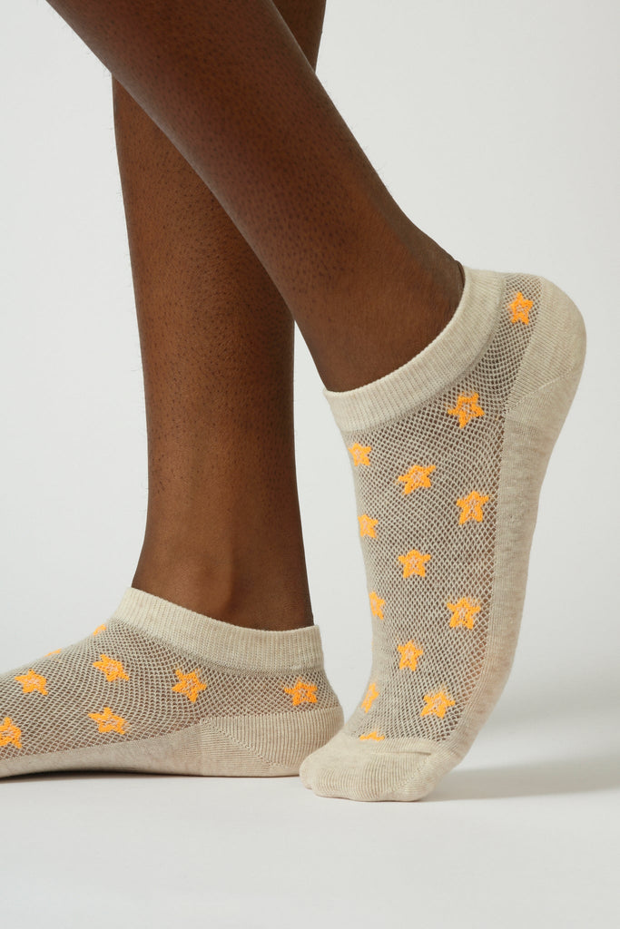 Beige and orange star ankle socks_1