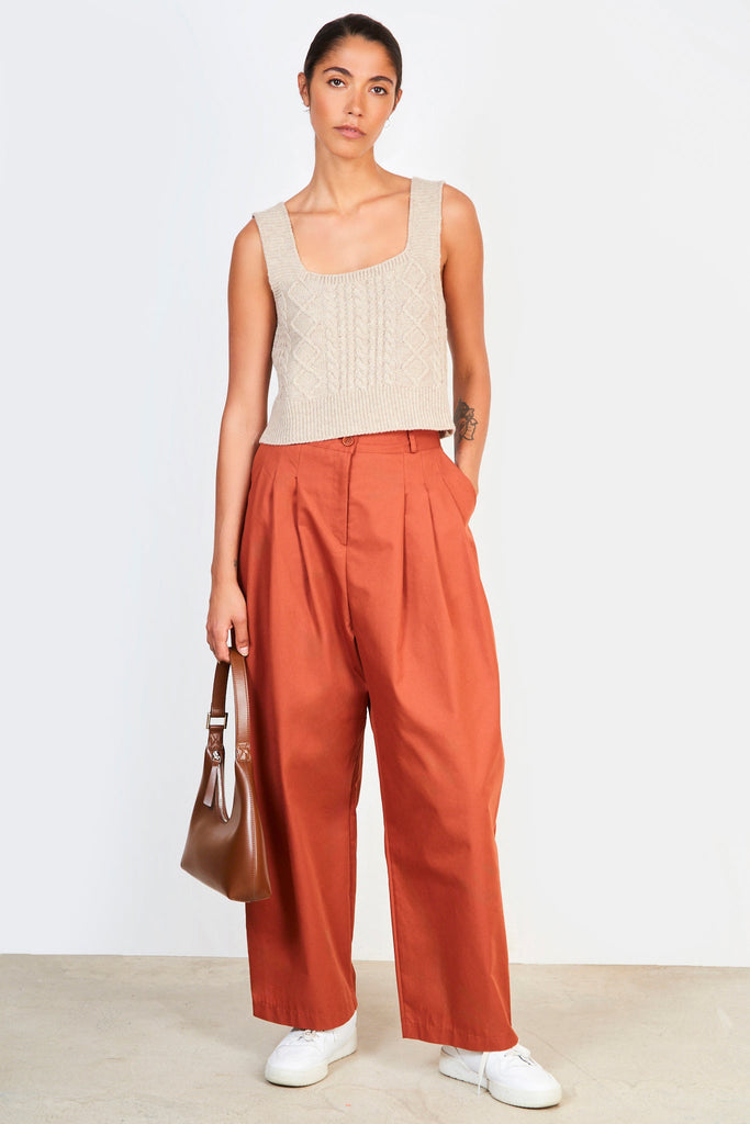 Beige cableknit thick strap tank_3