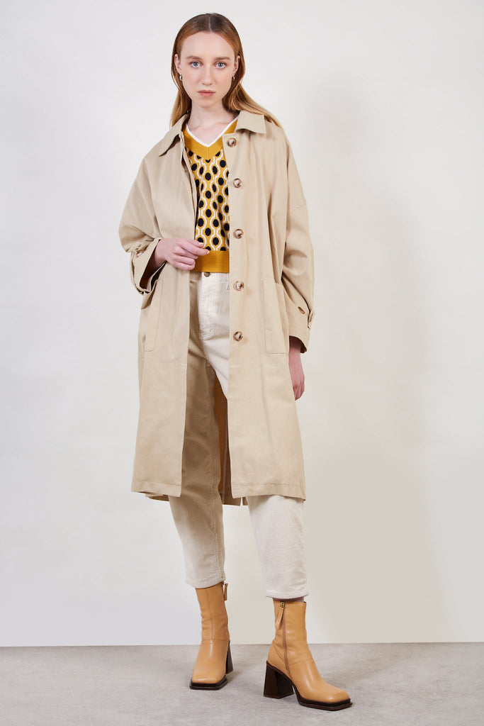Beige concealed back button trench coat_2