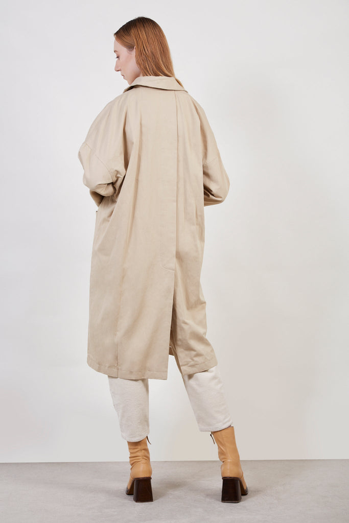 Beige concealed back button trench coat_3