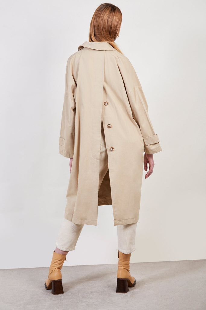 Beige concealed back button trench coat_4