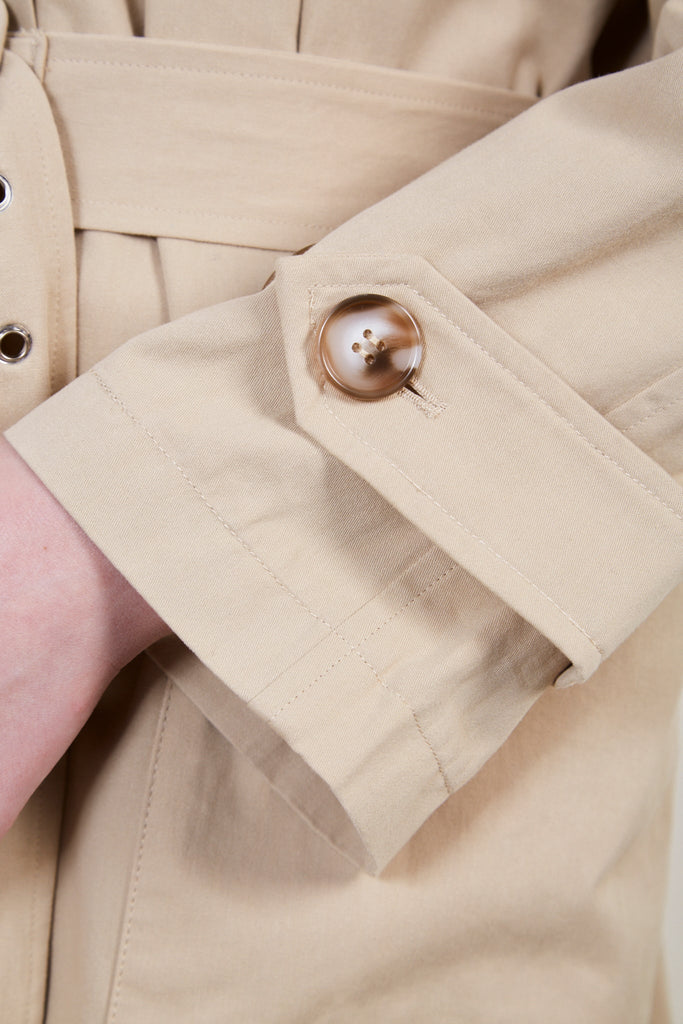Beige concealed back button trench coat_9