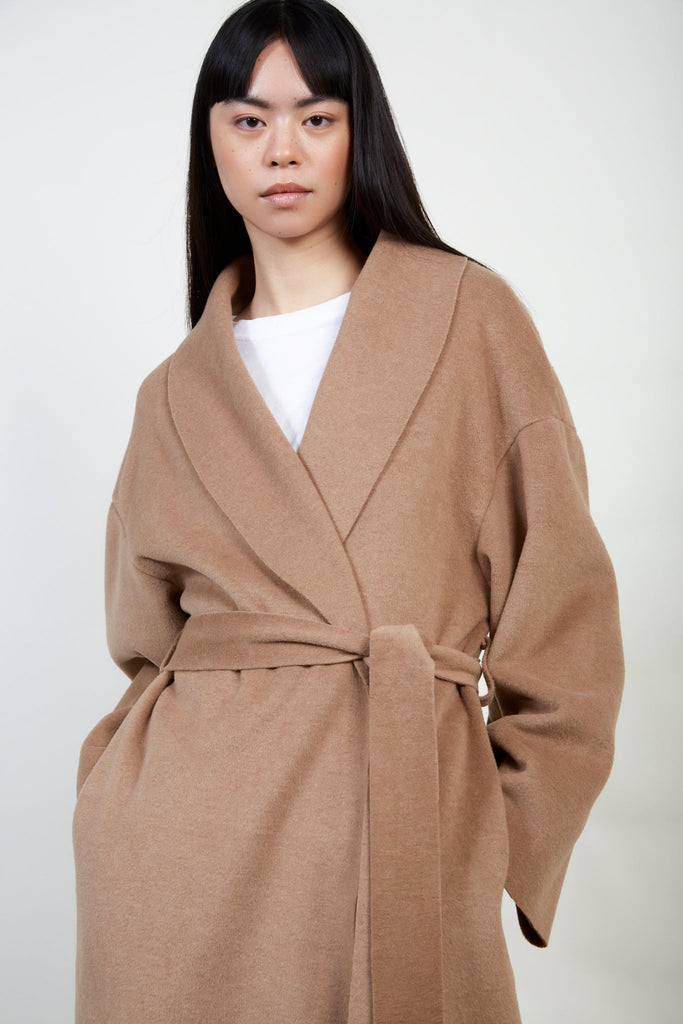 Beige felted wool blend shawl coat_6