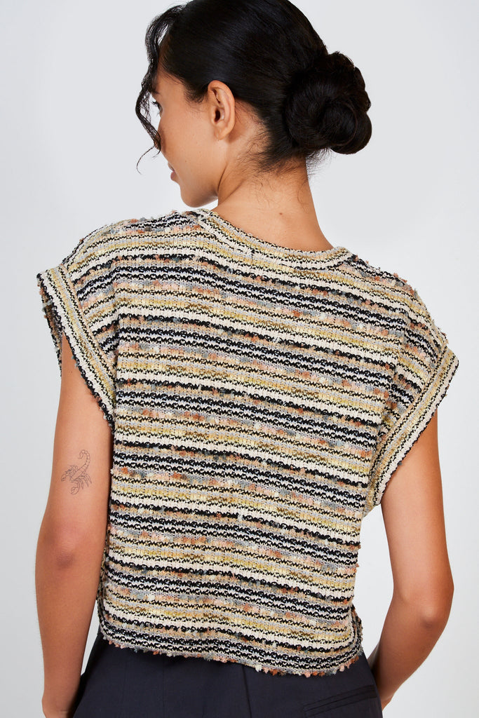 Beige multicolour striped knit vest_3