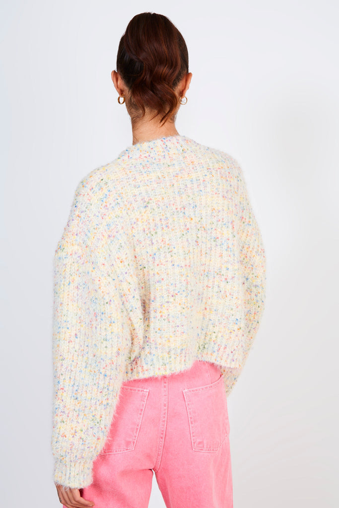 Beige rainbow fleck knit cardigan_2