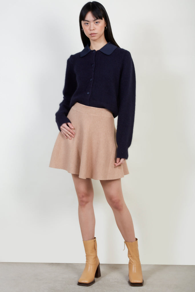 Beige shaped knit mini skirt_2