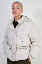Beige short hooded puffer jacket_5