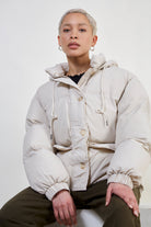 Beige short hooded puffer jacket_1