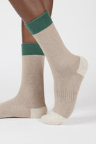 Beige smooth tricolour block socks_1
