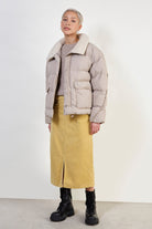 Beige teddy collar puffer jacket_2