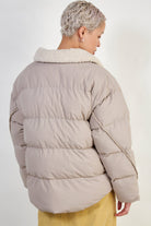 Beige teddy collar puffer jacket_4