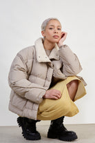 Beige teddy collar puffer jacket_6