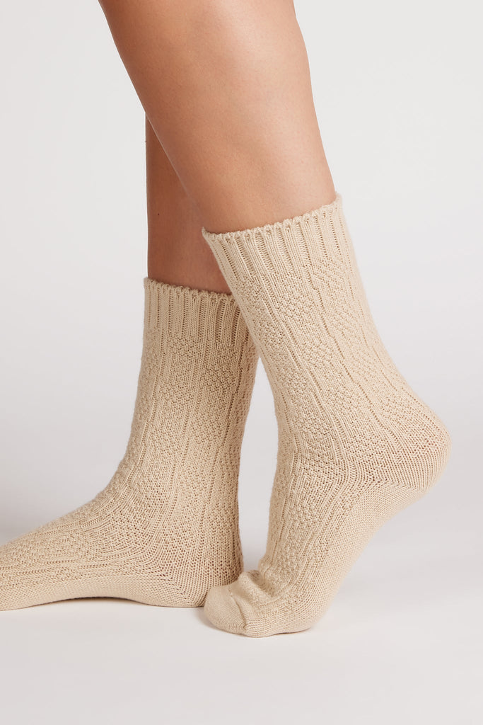 Beige textured cotton blend socks_1
