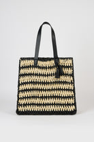 Black and beige striped straw tote bag_1