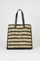 Black and beige striped straw tote bag_3
