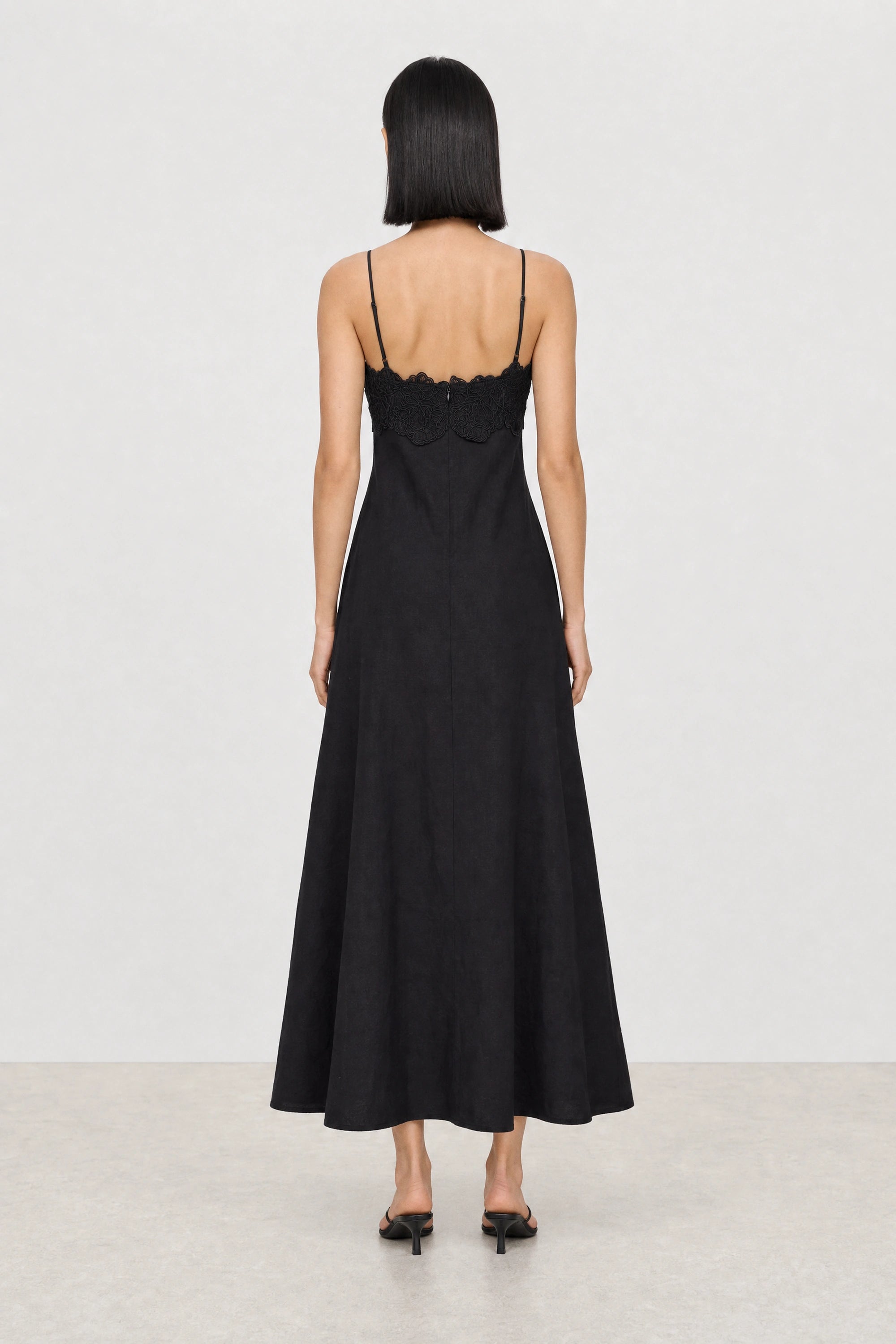 Black and black lace hidden pocket maxi dress_2