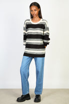Black and cream fade in horizontal striped jumper_4