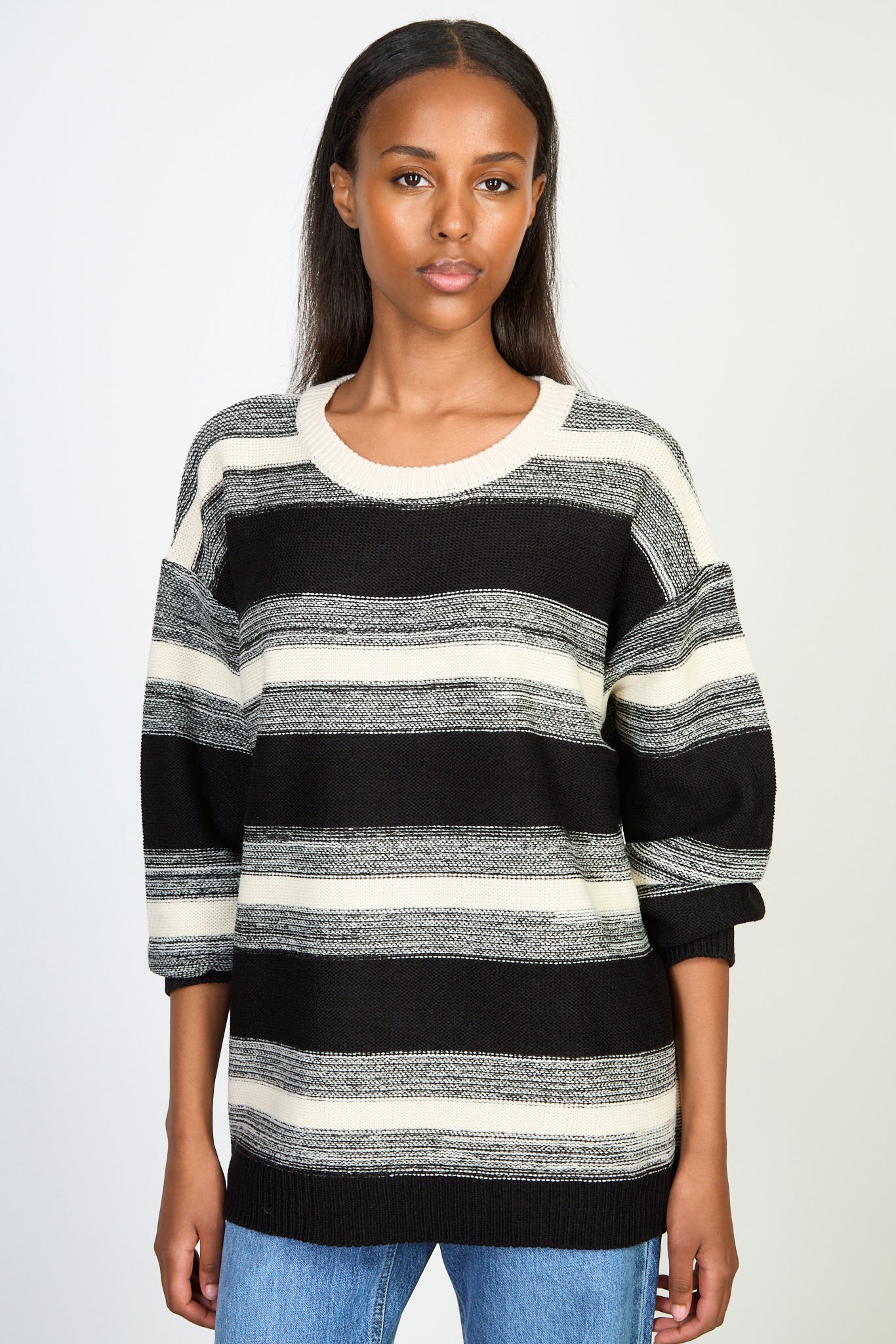 Black and cream fade in horizontal striped jumper_1