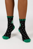 Black and green gingham trim Christmas tree socks_4