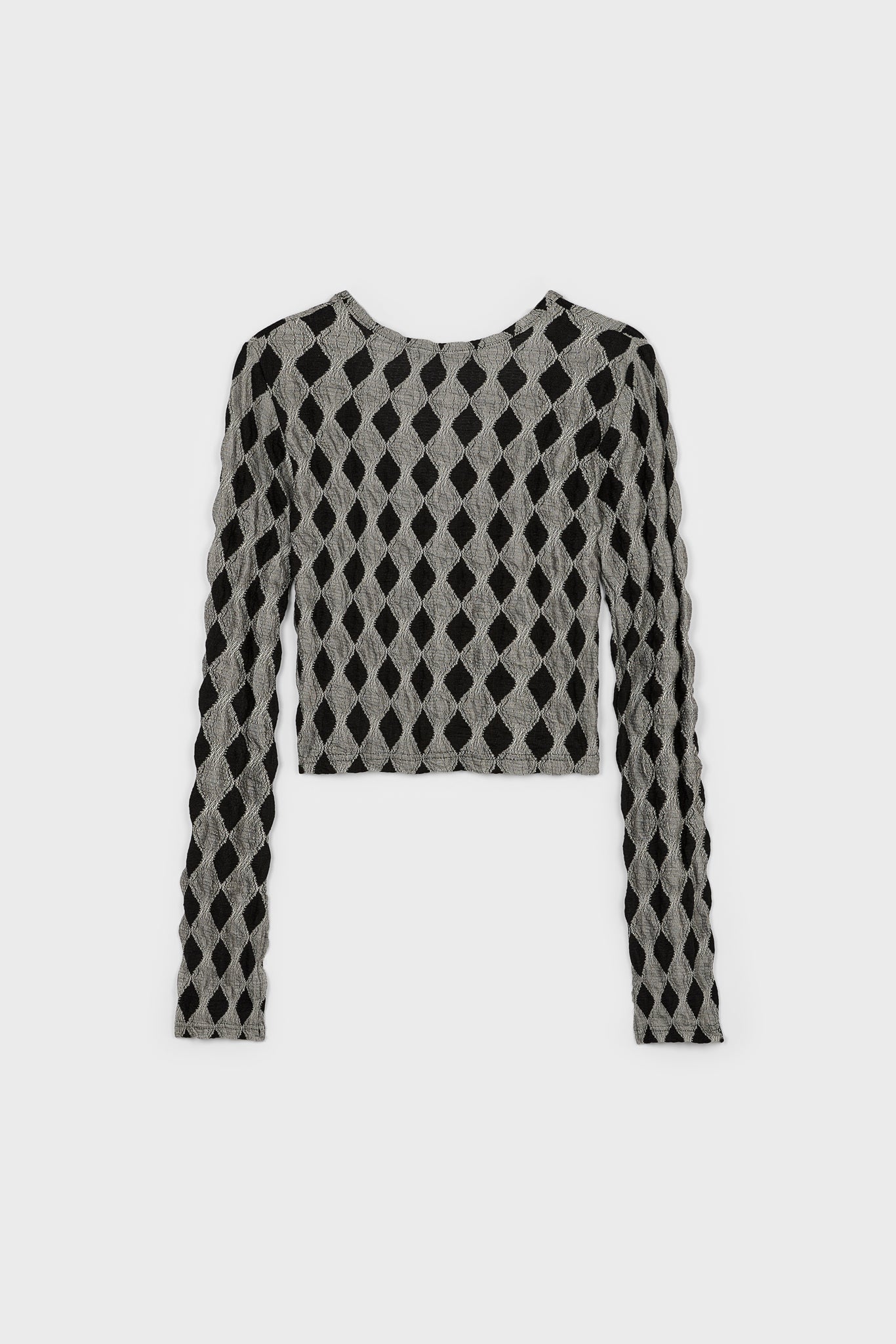 Black and grey diamond pattern button up top_2