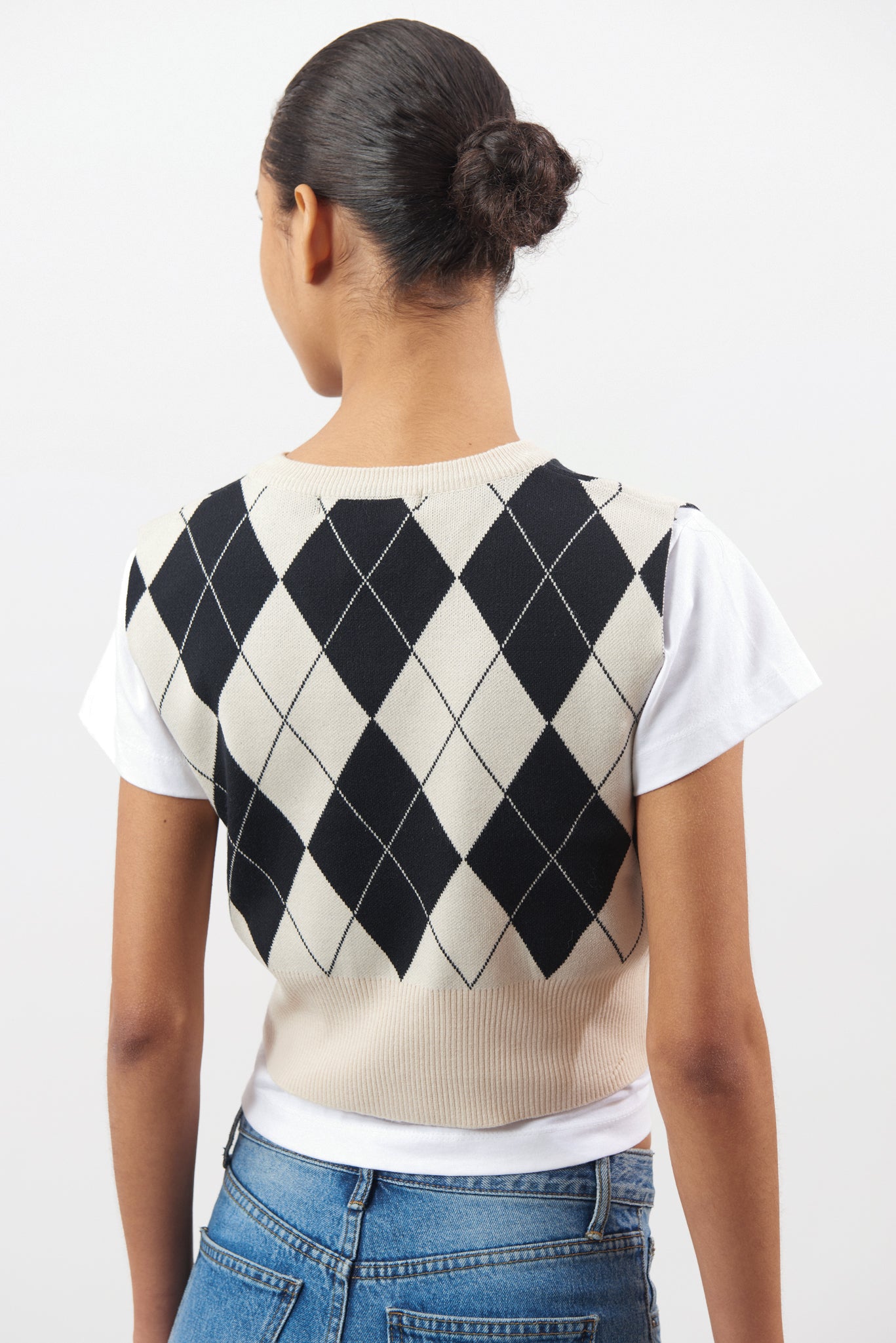 Black and ivory argyle knit vest_2