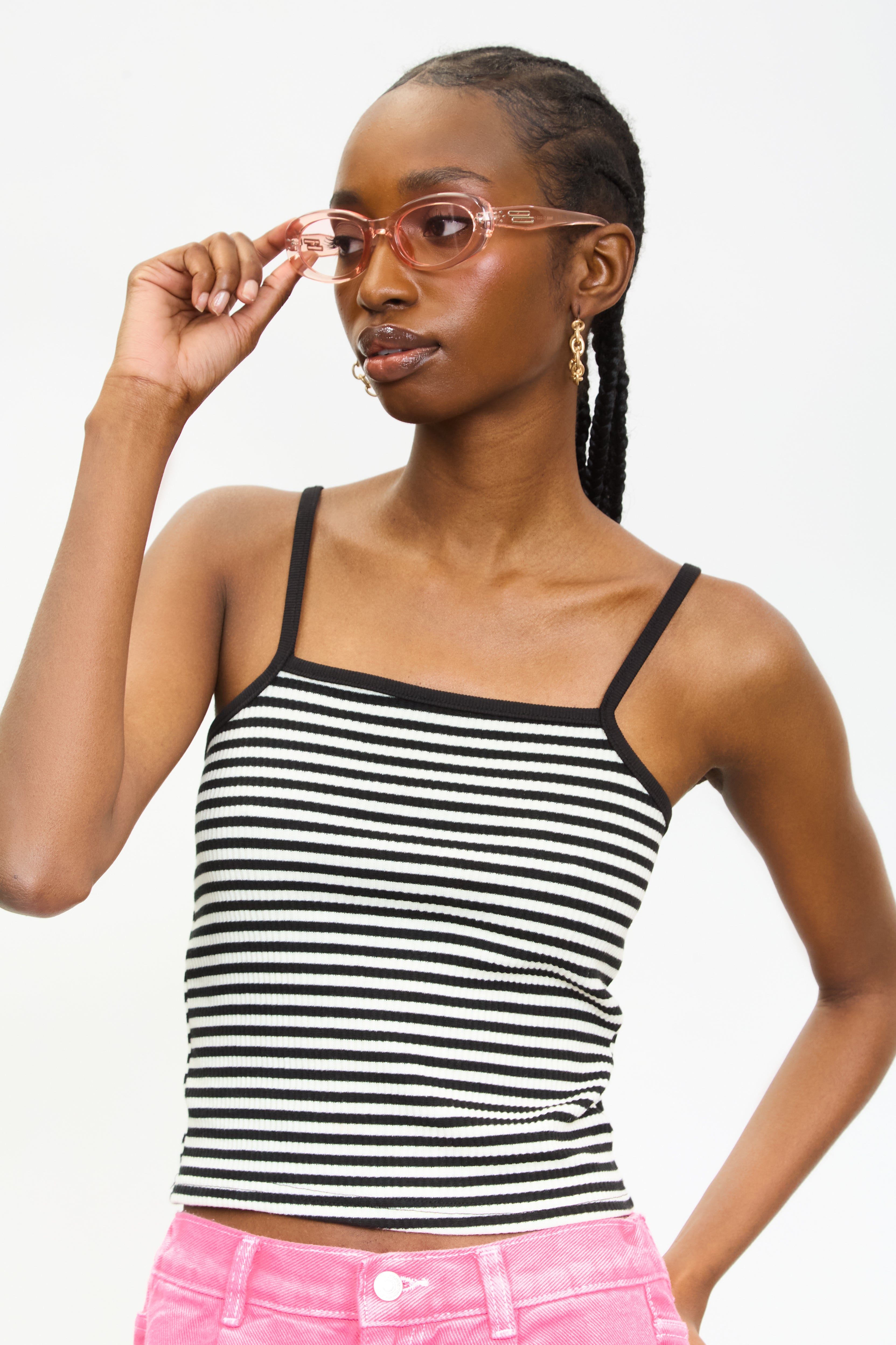 Black and ivory horizontal stripe strappy tank_1
