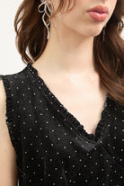 Black and ivory polka dot ruffle trim tie back mini dress_4