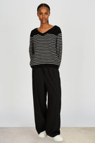 Black and ivory striped V neck jumper_5