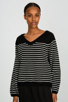 Black and ivory striped V neck jumper_2