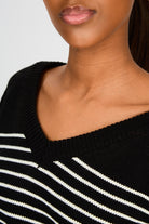 Black and ivory striped V neck jumper_4